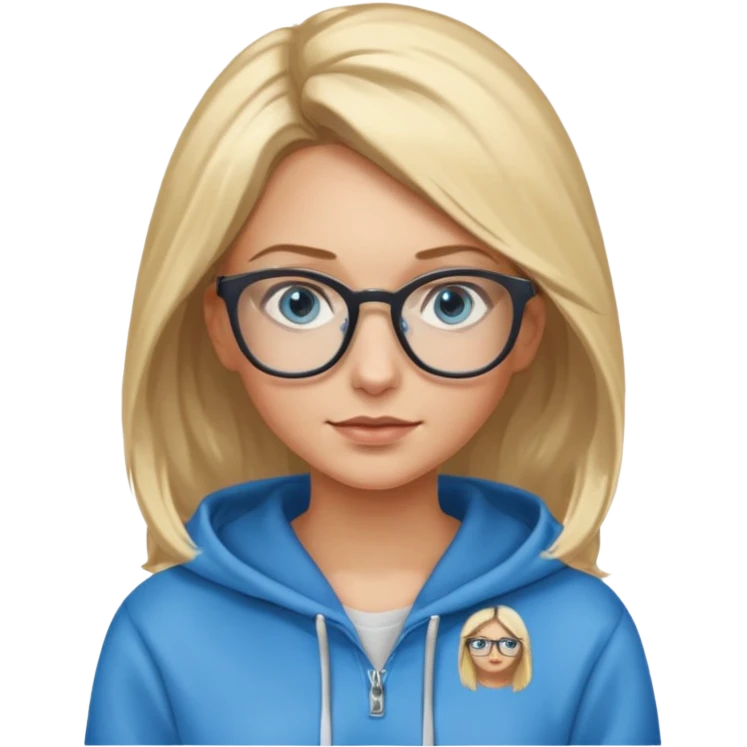 a woman, blonde highlights in hair, glasses and blue eyes. teacher, with a hoodie on and hair longer than shoulders, mid 30s more brown bits in hair  emoji