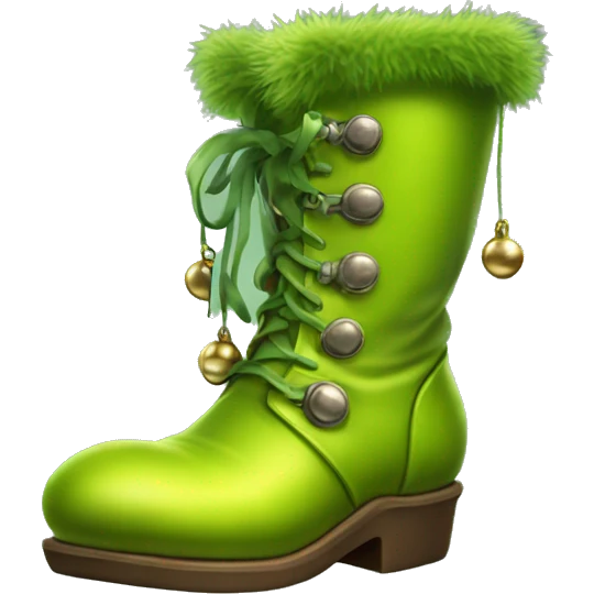 Realistic isolated chartreuse elf boots with bells. emoji