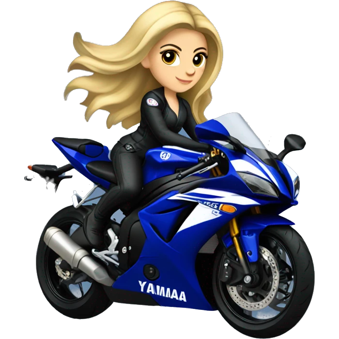 Blonde girl on a dark blue Yamaha R6 side view emoji