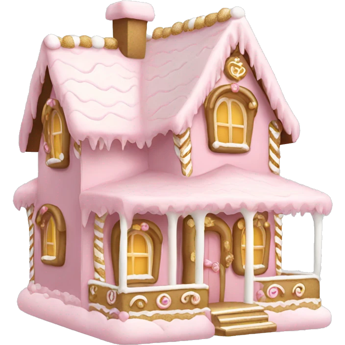 light pink and gold and white gingerbread house emoji