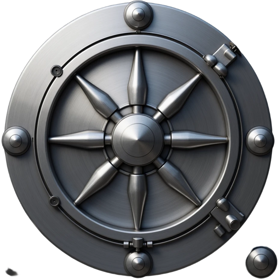 the face of a vault door, skeuomorphism style, brushed metal, realistic highlights, tactile details emoji