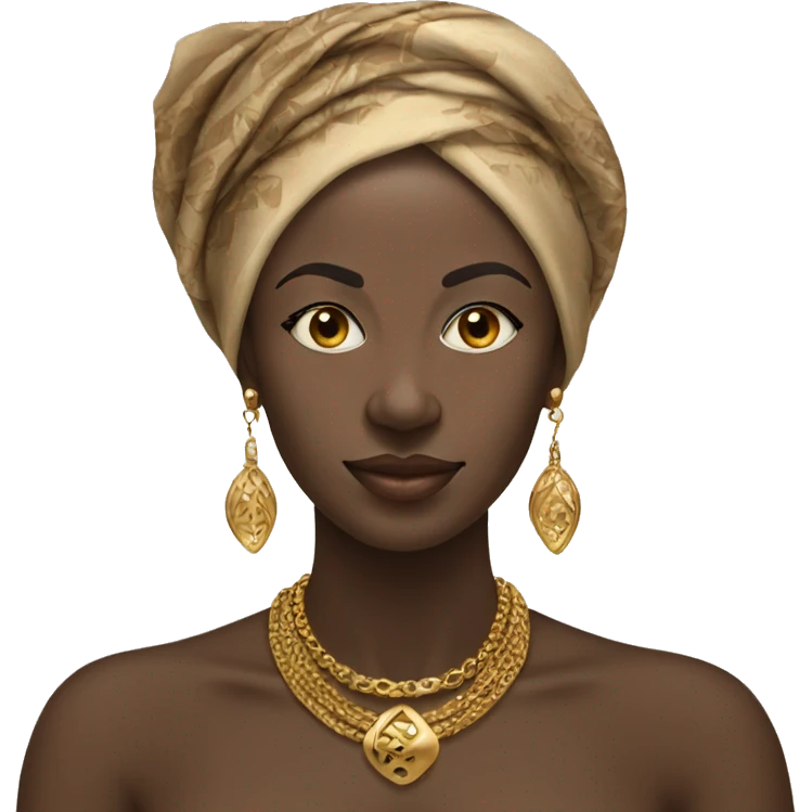 An african woman wearing a traditional headscarf and with gold earrings and necklace emoji