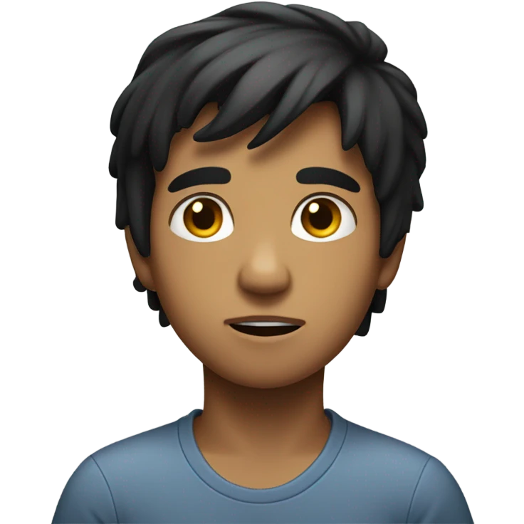 black haired boy indoors shrugging  emoji