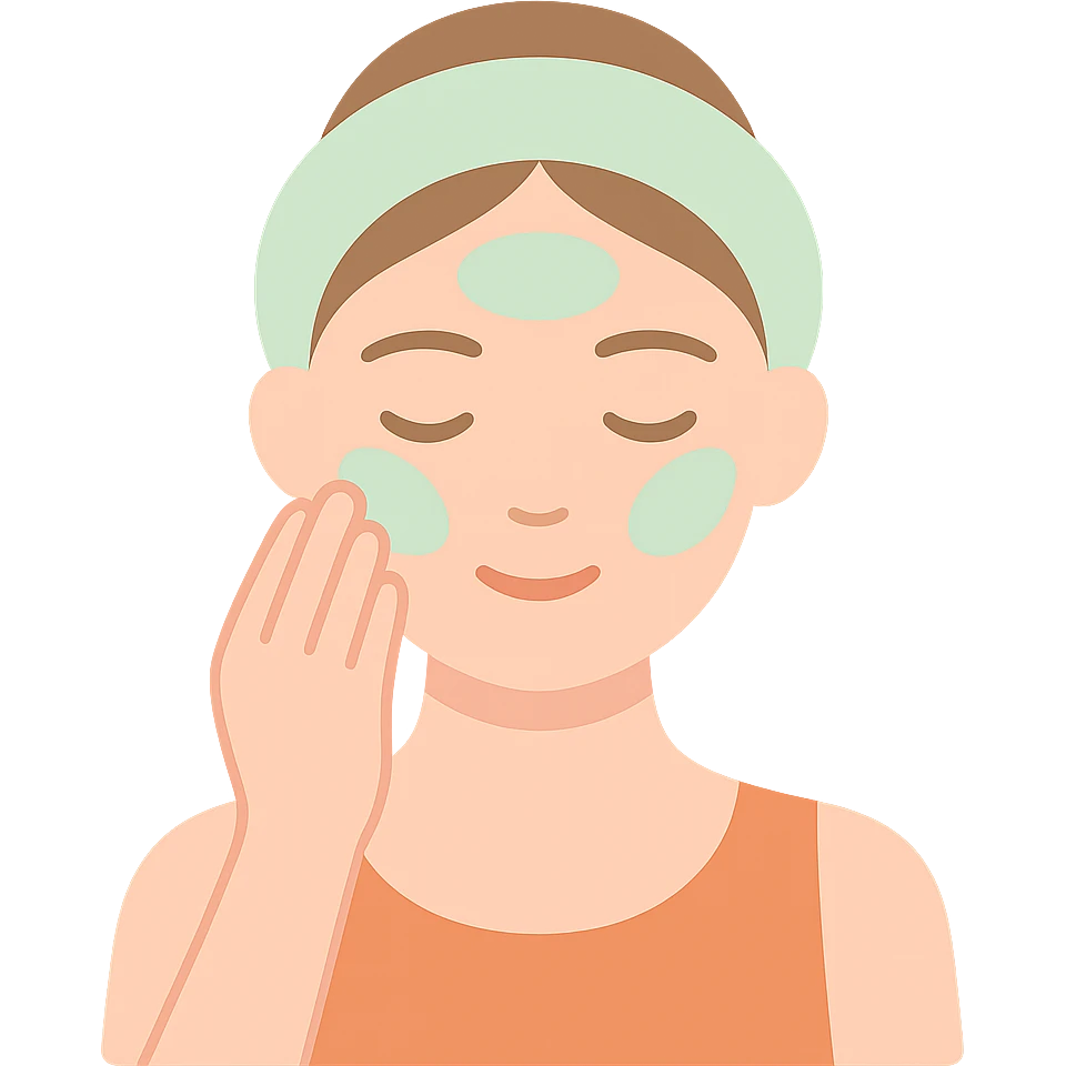 moça fazendo skincare no rosto, traços suaves emoji
