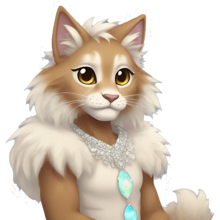 Furry, sparkle, iridescent, colorful, pastel, edgy, cool, fantasy beautiful, brown, beige, white, divine, godly, angelic, animal, anthro, full body, fursona, feline emoji