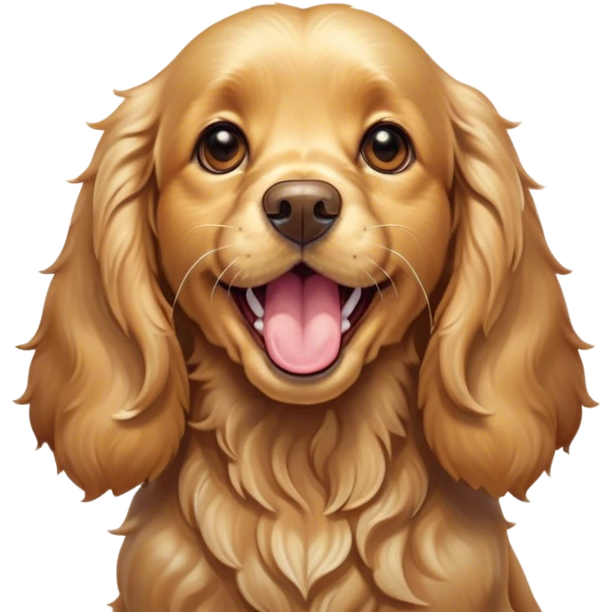 Cinematic Cute Yawning Gold Cocker Spaniel Portrait Emoji, Head tilted slightly with a dramatic, wide-open yawn, displaying a soft, shimmering golden coat and floppy ears, round brown eyes barely open in drowsy contentment, Simplified yet irresistibly adorable features, highly detailed, glowing with a soft, cozy glow, high shine, relaxed yet expressive, stylized with a touch of whimsy, bright and endearing, soft glowing outline, capturing the essence of a sleepy yet affectionate companion, so drowsy it feels like it could stretch out of the screen and curl up for a nap! emoji