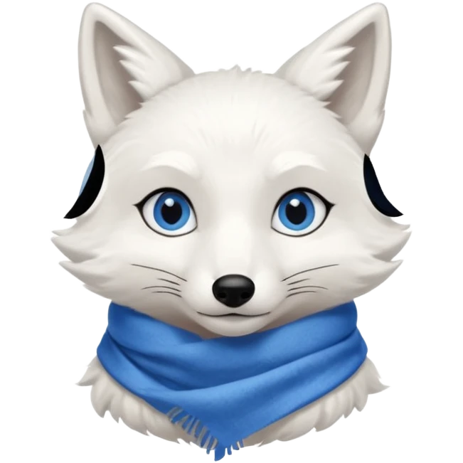 a sitting white fox with blue eyes wearing a blue scarf emoji