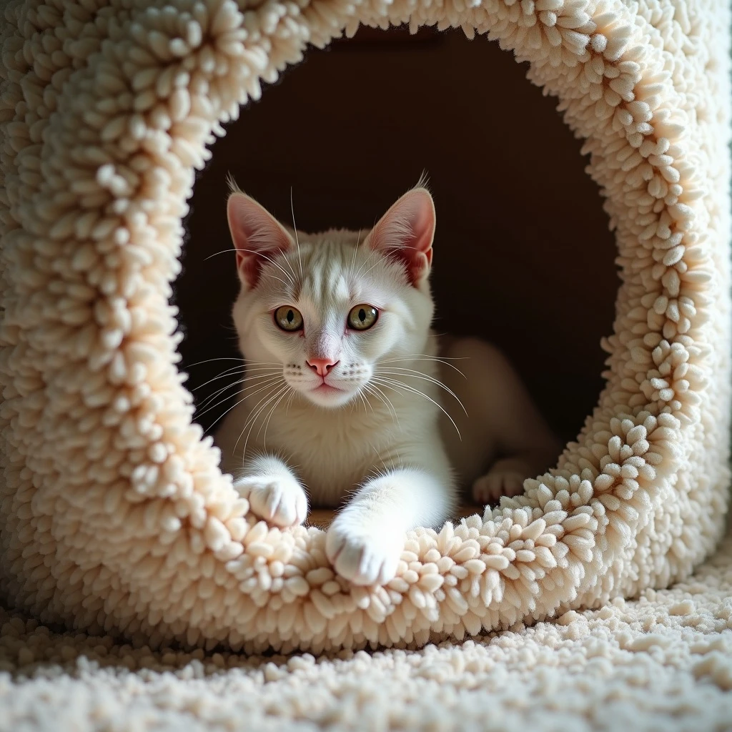 cats relaxing in a vertical playhouse emoji