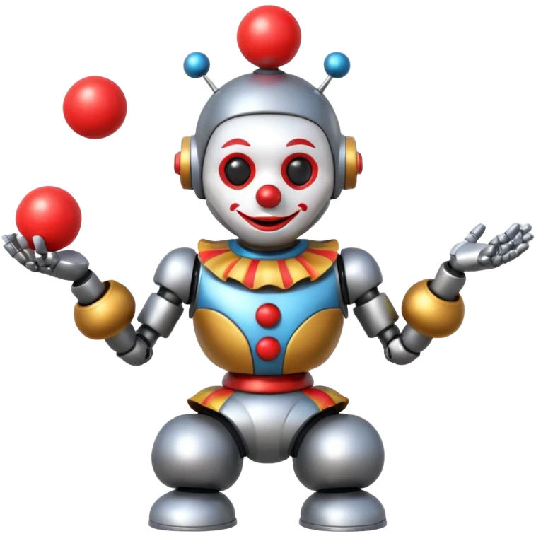 a Circus clown cute robot juggling two metal ball emoji