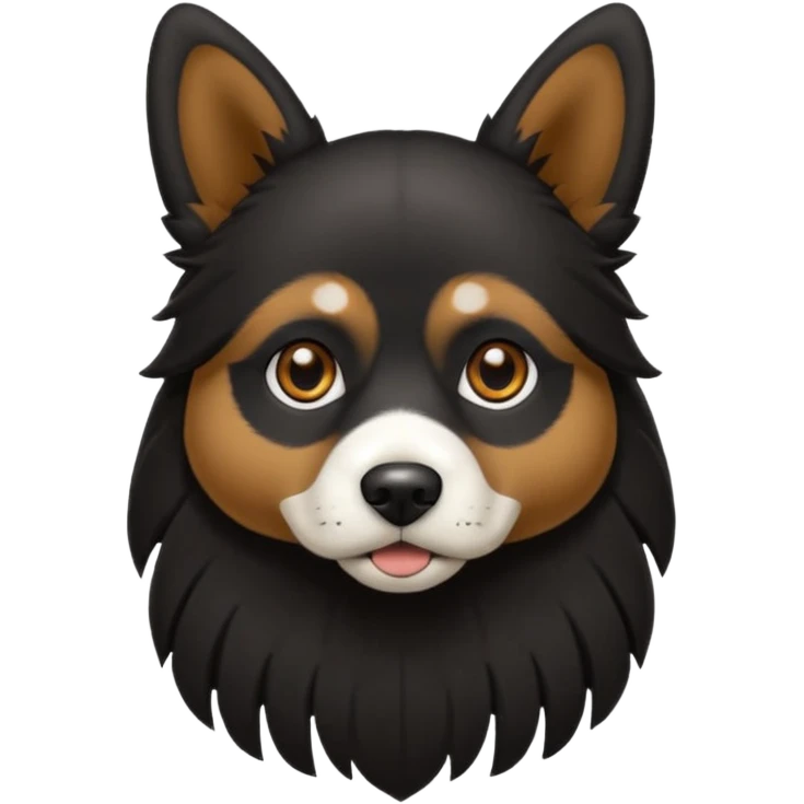 haz un perro negro con las patas y el ozico blancos toques marrones mucho pelo y ojos marrones emoji