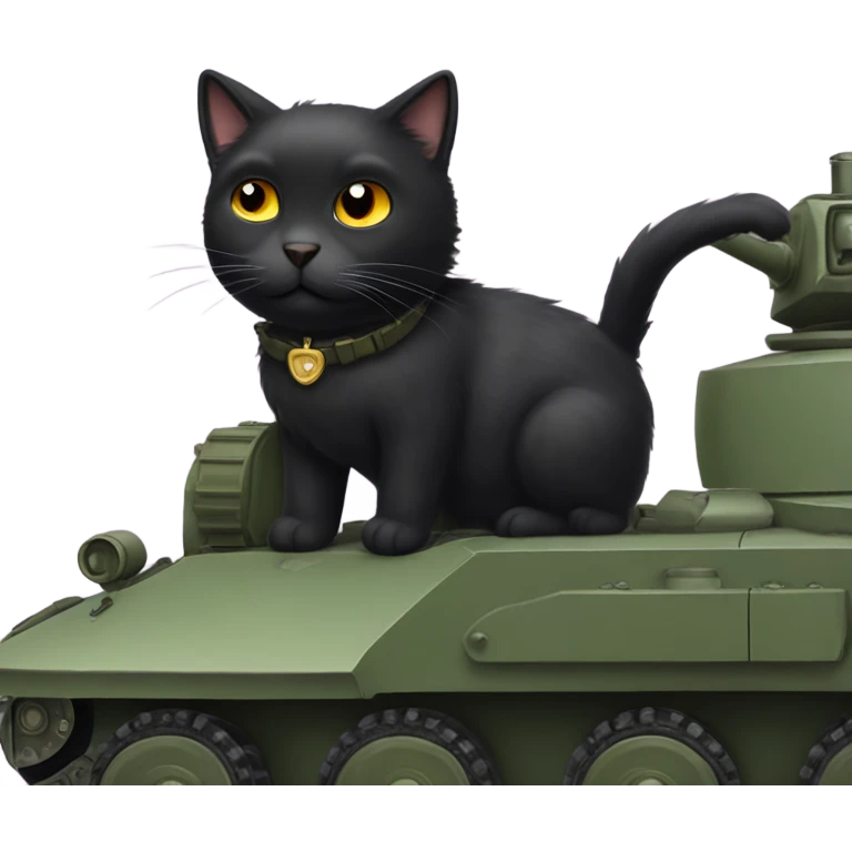Fluffy black cat driving a tank emoji