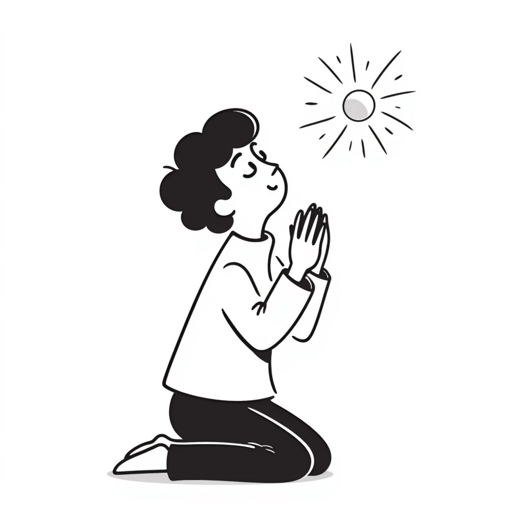 Person kneeling in prayer, talking to God, spiritual moment emoji