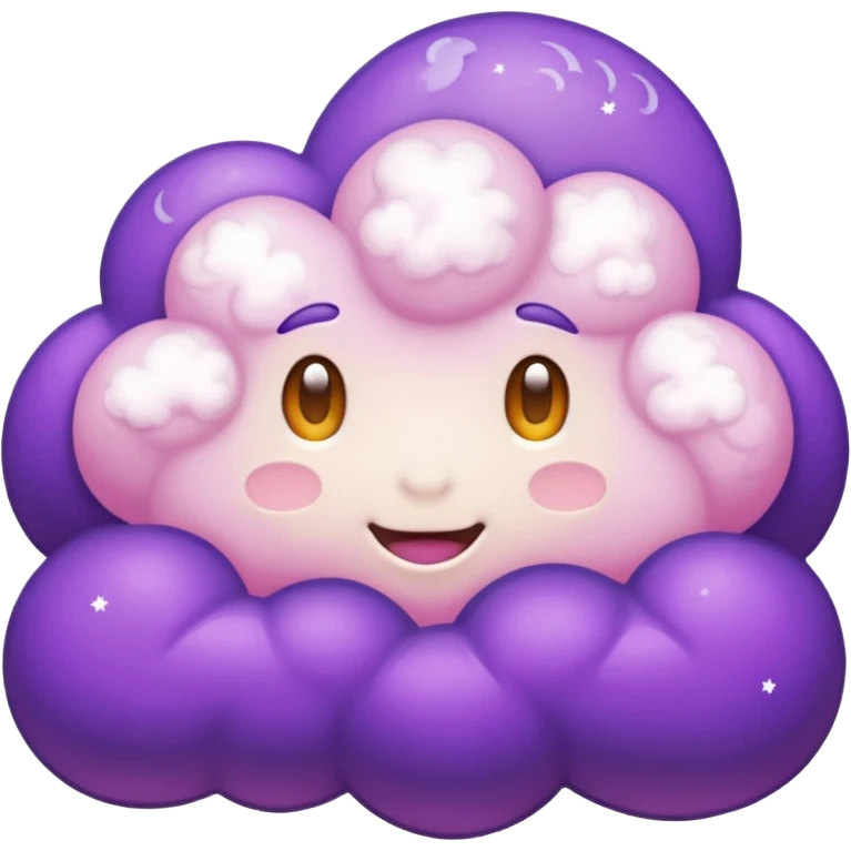 I want a purple cloud that's not like this one ☁️ but has a realistic shape without changing its appearance. The cloud should have a slightly white shaded part and should be starry but still purple/pink. emoji