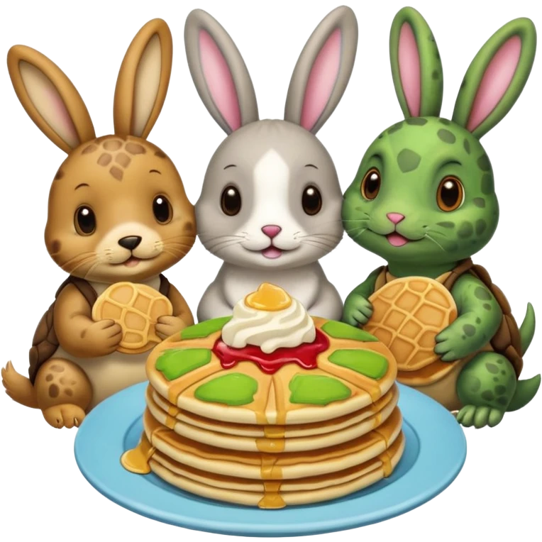 Seal, dog, bunny, turtle all eating pancakes in 1 image together emoji