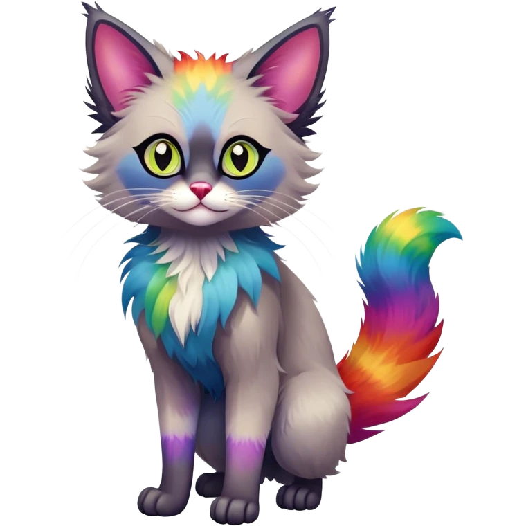 Colorful exotic Fantasy-Ragdoll-Fakémon-Lykoi-feline-hybrid (full body) emoji