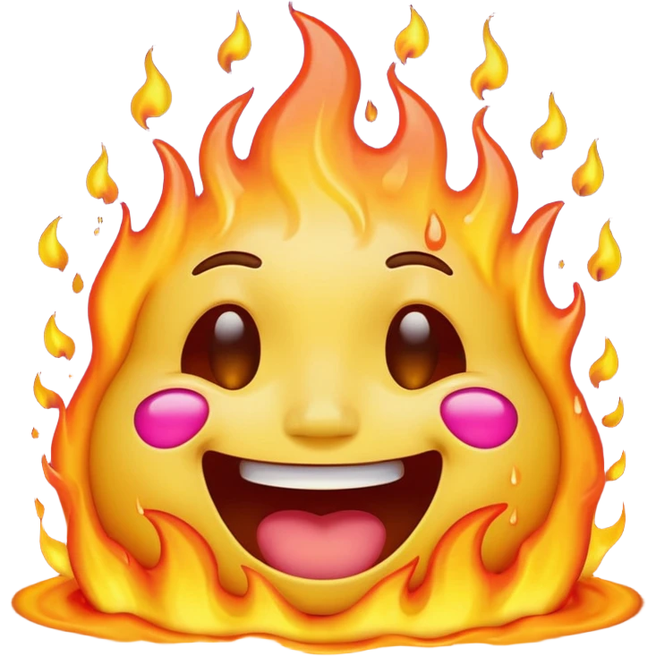 A high-resolution, surreal emoji face with a transparent background. The emoji is simultaneously laughing, crying, and melting while on fire.  emoji