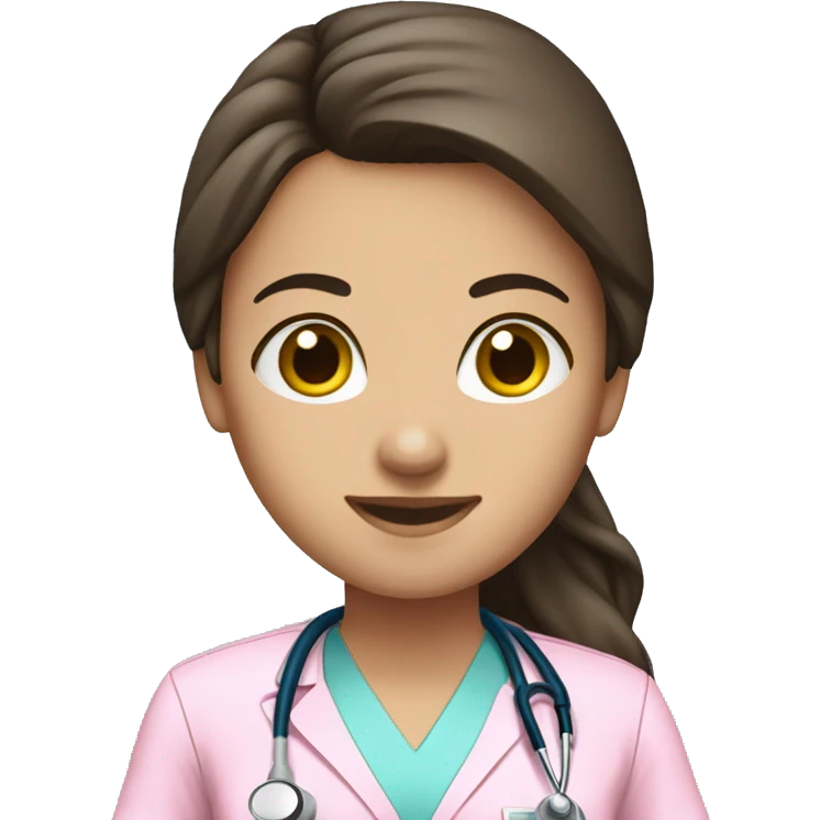 pretty brunette nurse with long hair in pink scrubs emoji