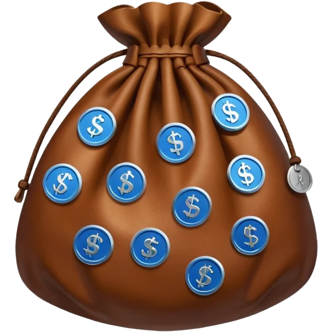 brown money bag with blue coins inside emoji