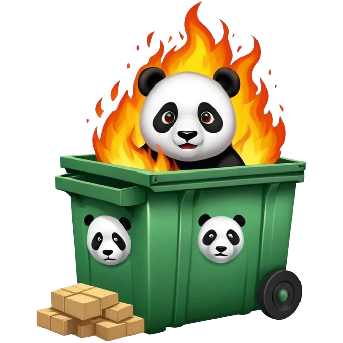 Dumpster fire with panda emoji