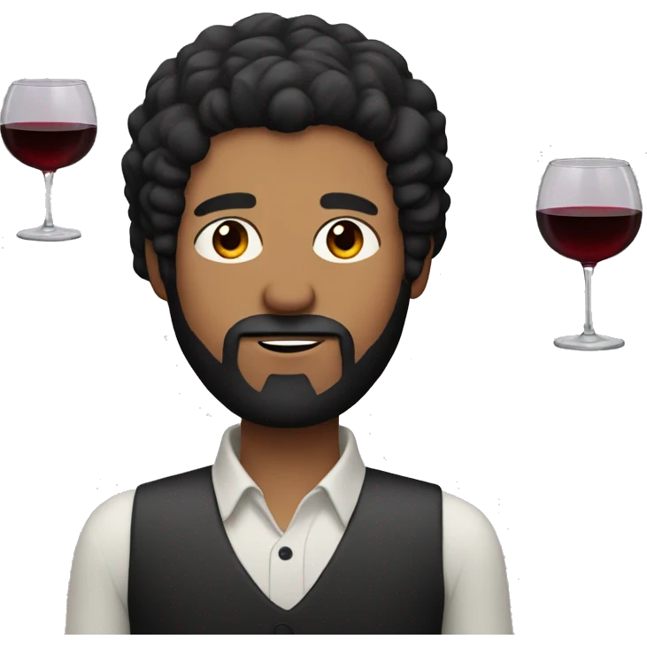 A man with black eyes and black hair and beard with glass with red wine emoji