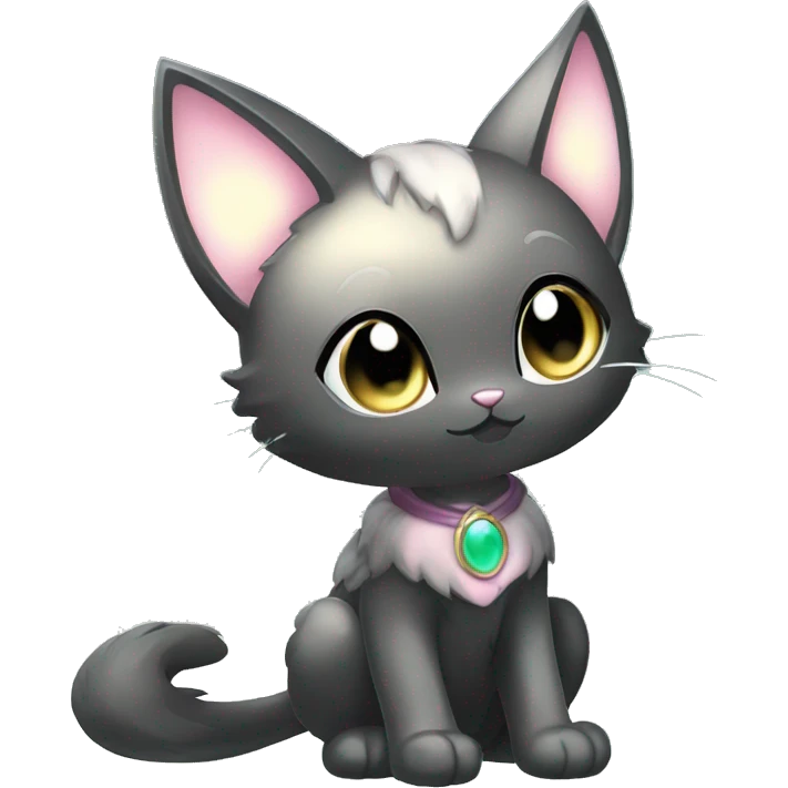 Shiny Shy Cool Black beautiful fantasy Kawaii Ethereal Sona Fakemon-cat-animal Full Body emoji