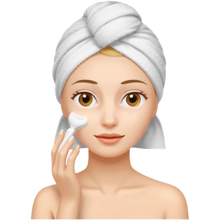 Девушка наносит крес для лица на голове полотенце  emoji