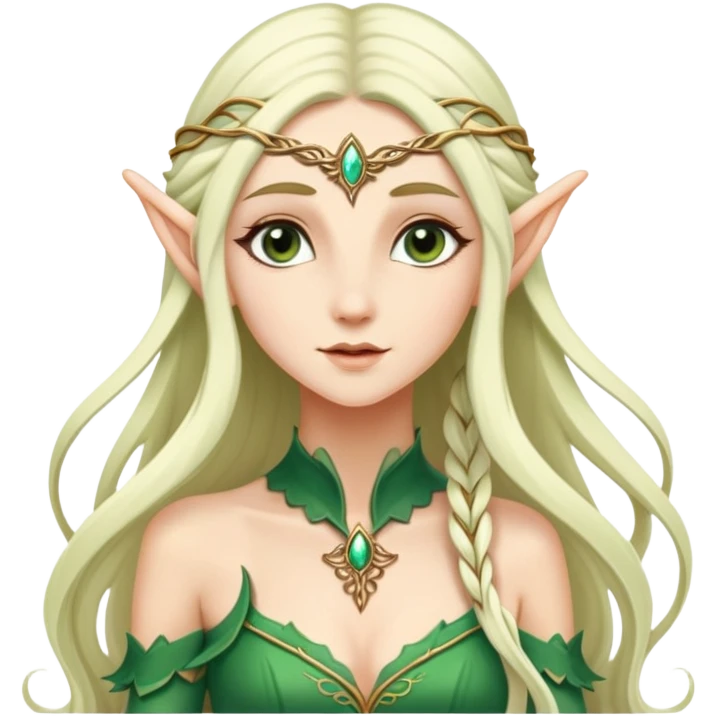 very feminine elf with long flowing hair, delicate features, elegant dress emoji