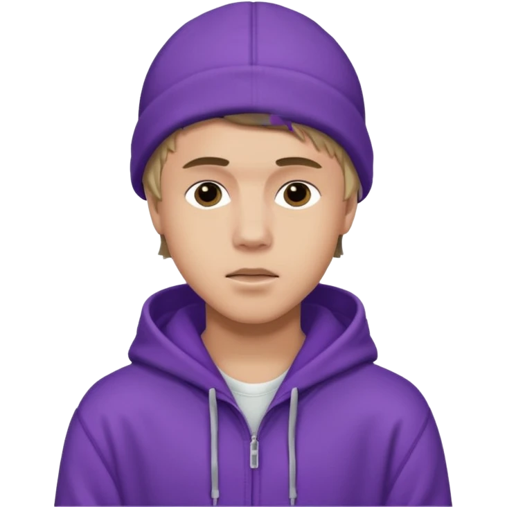 justin bieber, wear purple hoodie emoji