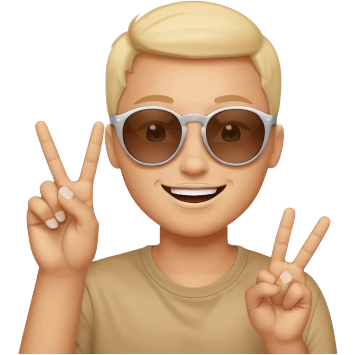 Smiley face with sunglasses and kissy face and peace sign fingers emoji