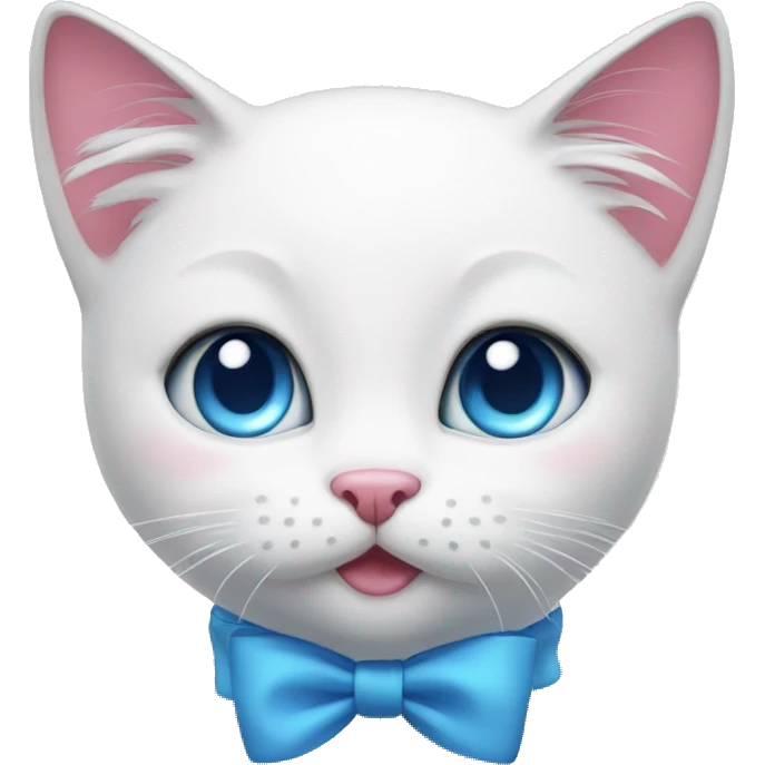 white cat with a pink bow and blue eyes emoji