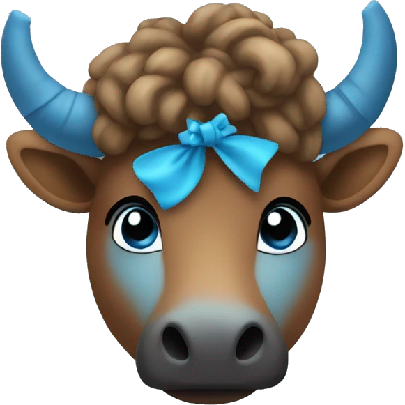 A blue gradient dung with a sky blue bow on its head. emoji