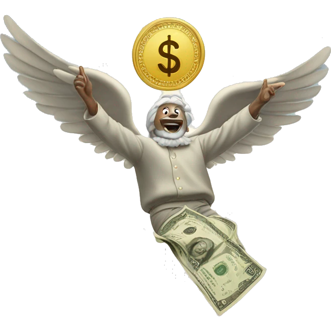 Money flying in the air with god in the sky emoji