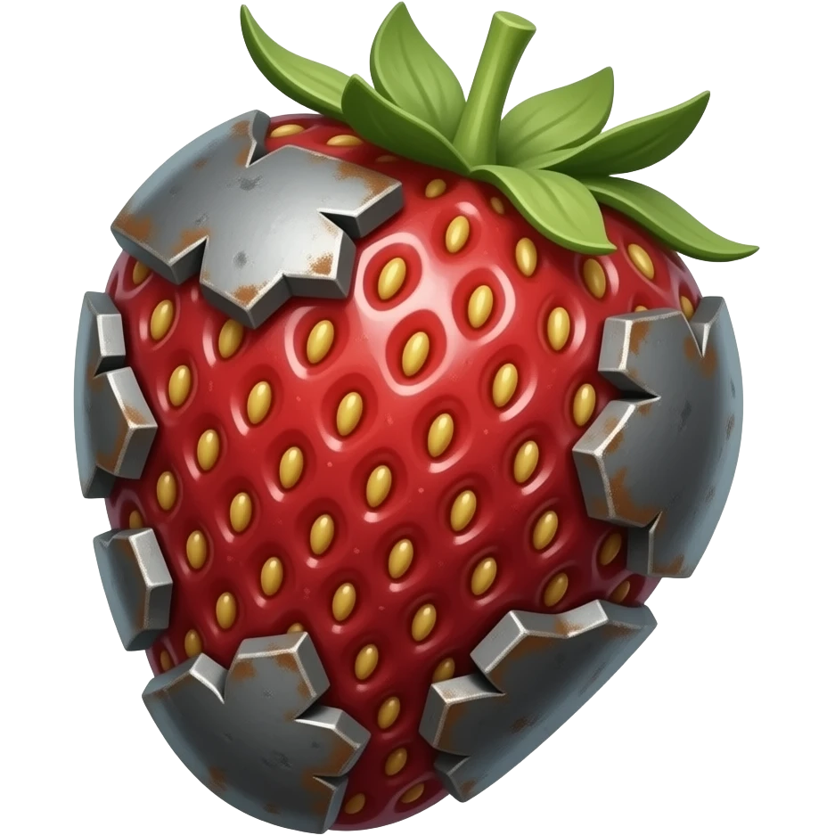 cinematic - rusty broken mechanical strawberry emoji