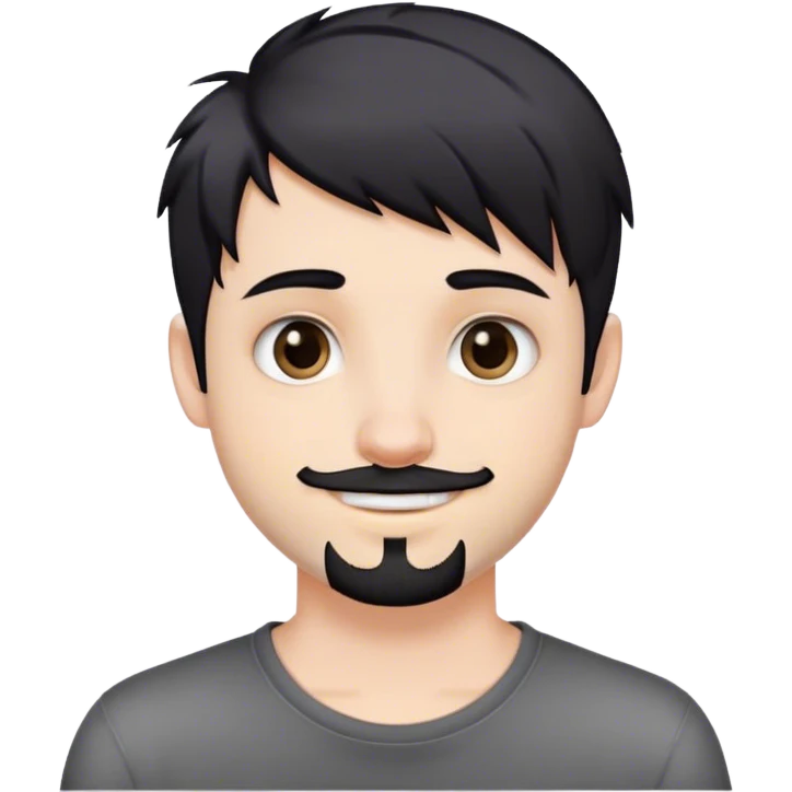 Cute white male, short dark colored hair and facial hair, nose and lip piercing, emo smiling emoji