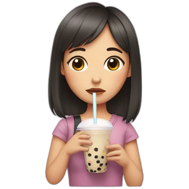 sad girl holding bubble tea emoji