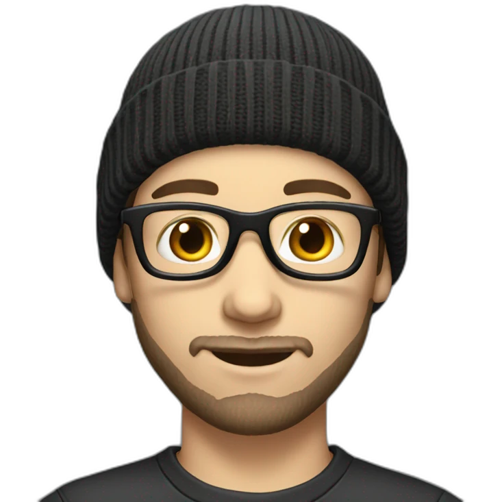 young dark-haired white man with a beanie, glasses and beard emoji