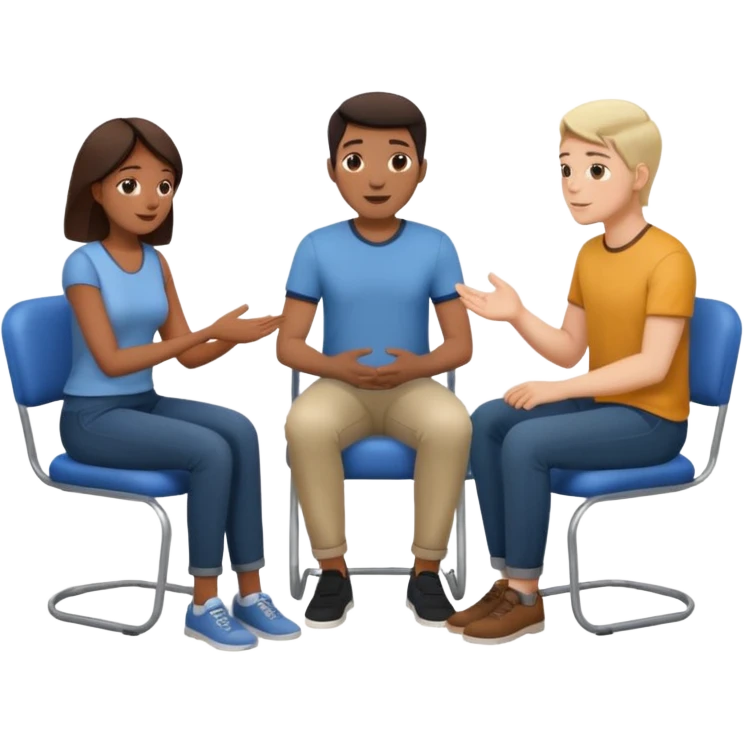 tre persone in cerchio su delle sedie che si parlano emoji