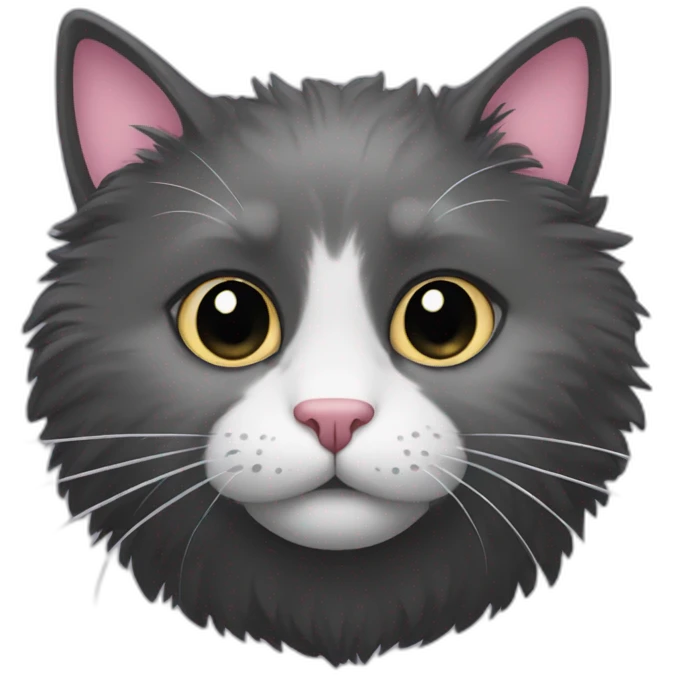 Fluffy dark grey cat with white spot around the nose and with pink nose with black spot on nose  emoji