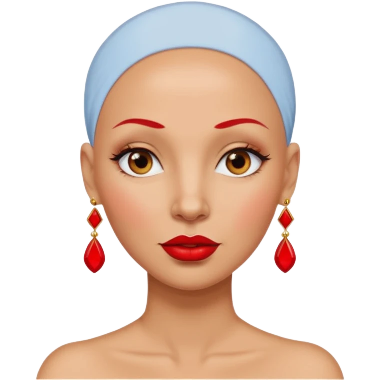 bald woman with red lips and big red earring emoji
