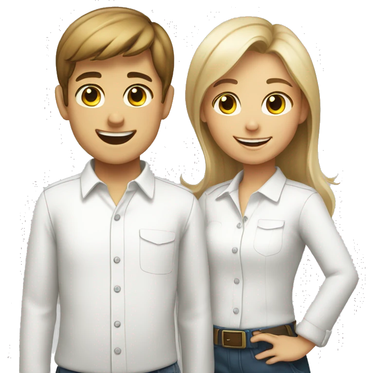 smiling boy and girl in white shirts emoji