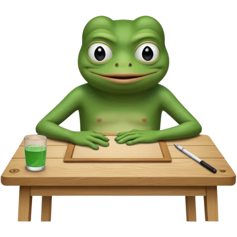 pepe frog emoji for discord, holding a table that says  "For the pool".
table is like at a protest.
Face is 'yikes' like.
no additional elements, no background emoji
