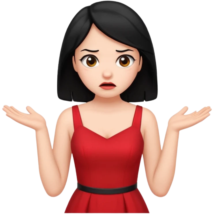 빨간옷을 입고 검정머리를 가진 여성이 모르겠다는 듯이 어깨를 올리는 제스처를 하고있음 🤷🏻‍♀️ emoji