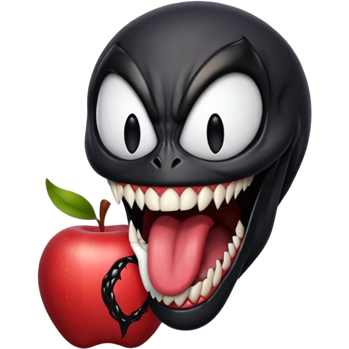 Venom symbiote, mischievous, tongue extended, Apple OS emoji style, no apple body emoji