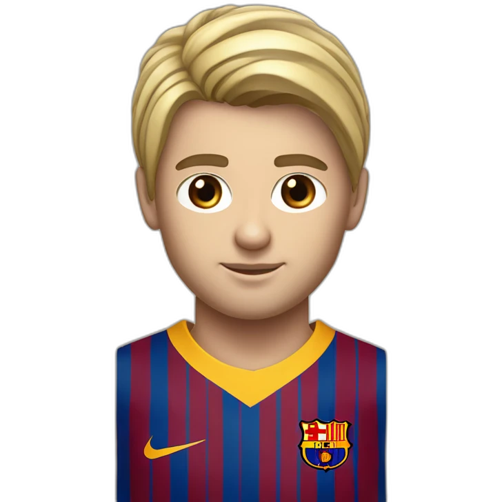 Barcelona player's shirt number 10 and the player's name is amer the player's characteristics are blond hair and white skin emoji