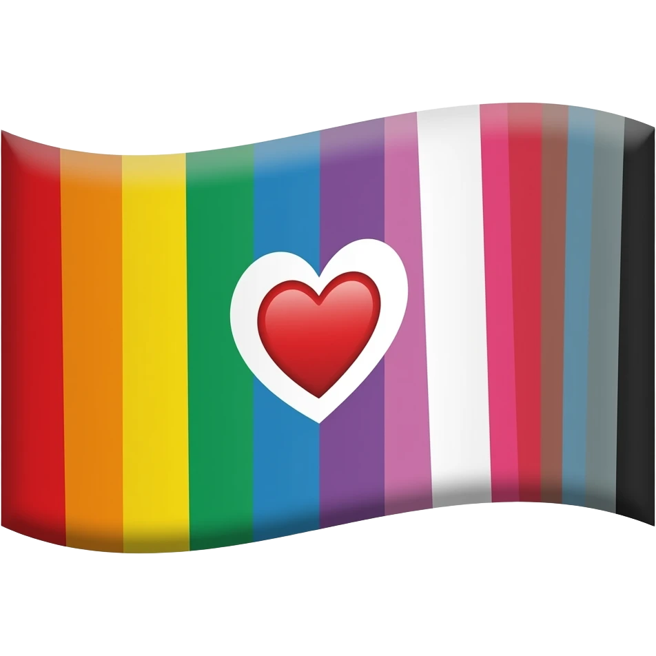 Progress flag heart red, orange, yellow, green, blue, violet, white, pink, light blue, brown, black emoji
