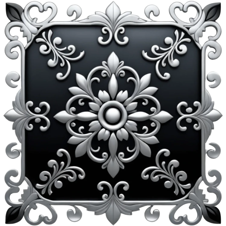 Black and silver filigree design, 3D, extremely detailed design emoji