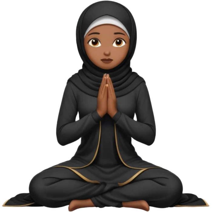 darkskin muslim black woman praying kneeling with dark hijab hyper realistic face, half side position emoji