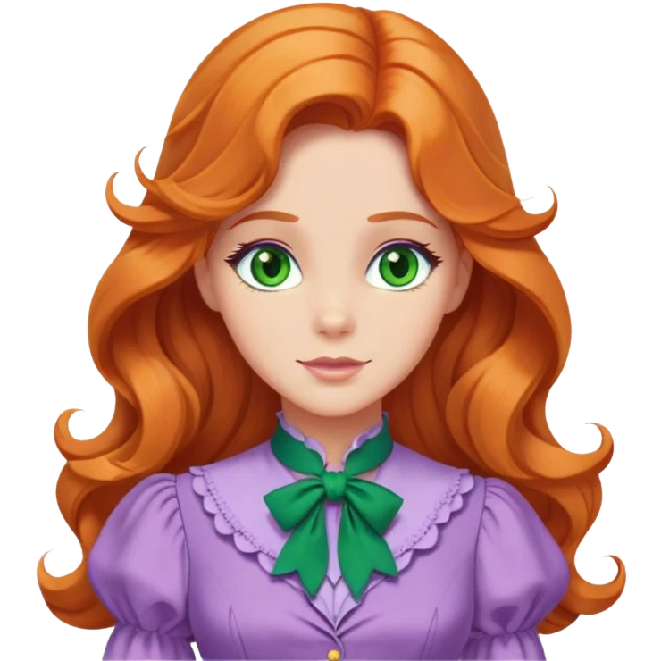 daphne blake long orange wavy hair, green eyes and cute lilac dress with green ascot from scooby doo  emoji