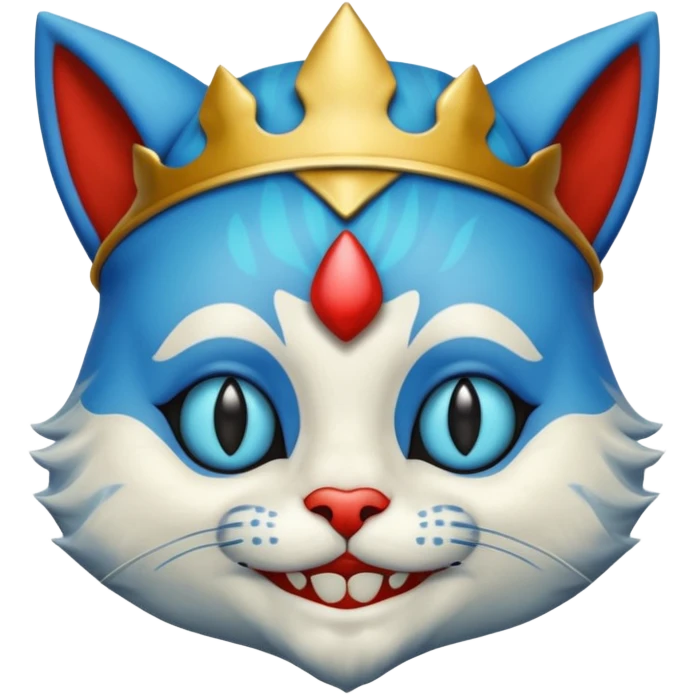 crazy colorful cute little cat jolly joker from poker, medieval, vintage, court jester, mac os icon, blue color emoji