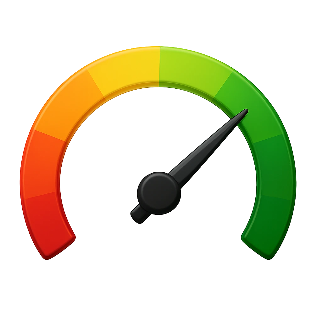 Speedometer emoji with no numbers and a rainbow arc with more shadows and lights to make it more voluminous emoji